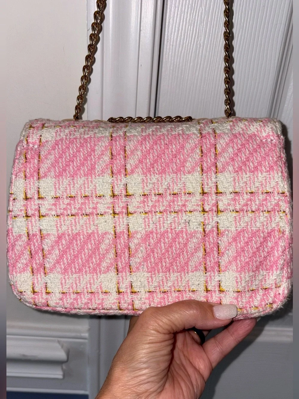 Pink and white tweed mini two Way Crossbody handbag